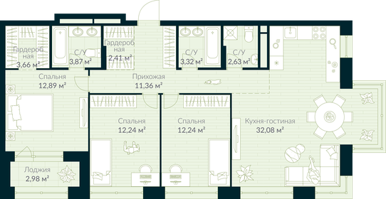 98,2 м², 3-комнатная квартира 15 392 854 ₽ - изображение 1