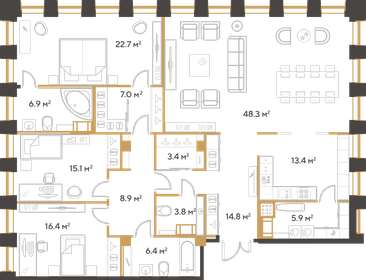 Квартира 173,1 м², 3-комнатная - изображение 1