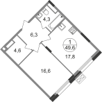 Квартира 49,6 м², 1-комнатная - изображение 1