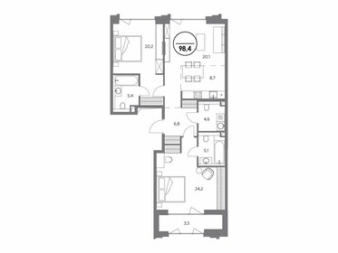 Квартира 98,4 м², 2-комнатная - изображение 1