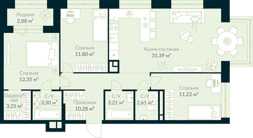 98,2 м², 3-комнатная квартира 15 392 854 ₽ - изображение 7