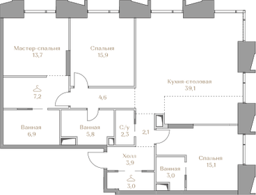 Квартира 122,6 м², 3-комнатная - изображение 1
