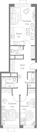 80,2 м², 3-комнатная квартира 18 345 750 ₽ - изображение 1