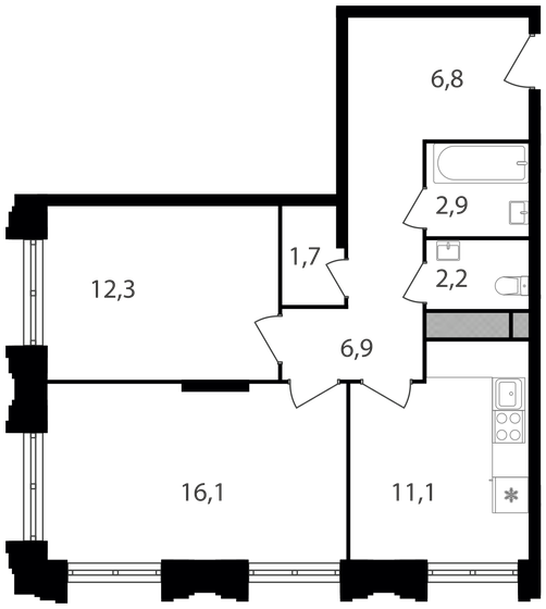 60 м², 2-комнатная квартира 16 884 000 ₽ - изображение 1