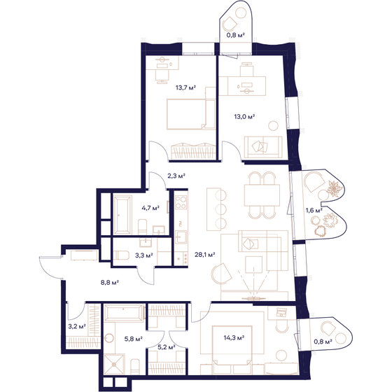 105,6 м², 3-комнатная квартира 53 950 400 ₽ - изображение 51