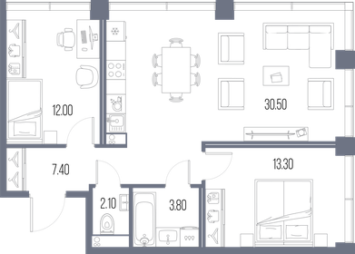 Квартира 69,1 м², 2-комнатная - изображение 1