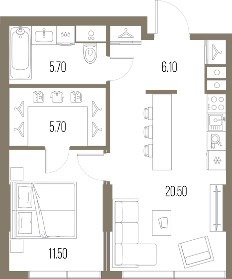 49,5 м², 1-комнатная квартира 24 873 750 ₽ - изображение 1