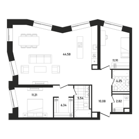 Квартира 96,7 м², 2-комнатная - изображение 1