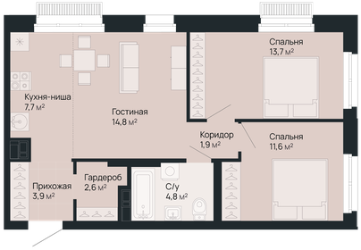 61,1 м², 2-комнатная квартира 14 969 500 ₽ - изображение 27