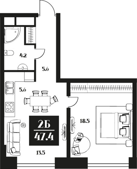 47,4 м², 2-комнатные апартаменты 25 975 200 ₽ - изображение 1