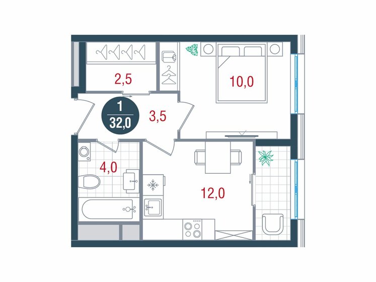 32 м², 1-комнатная квартира 12 752 640 ₽ - изображение 46