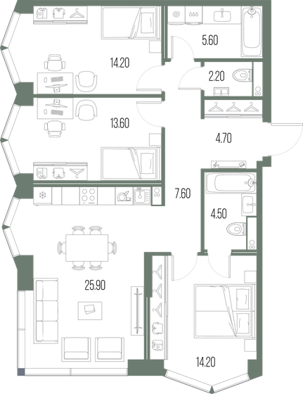 92,5 м², 3-комнатная квартира 38 480 000 ₽ - изображение 1