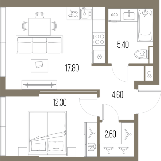 42,7 м², 1-комнатная квартира 19 569 410 ₽ - изображение 1