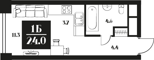 24 м², апартаменты-студия 13 584 000 ₽ - изображение 1