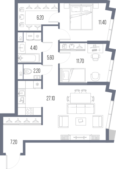 75,8 м², 2-комнатная квартира 32 290 800 ₽ - изображение 1