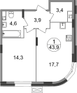 Квартира 43,9 м², 1-комнатная - изображение 1