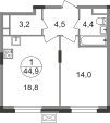 45,5 м², 1-комнатная квартира 12 972 588 ₽ - изображение 89