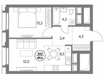 Квартира 44,6 м², 1-комнатная - изображение 1