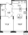 Квартира 45,3 м², 1-комнатная - изображение 1