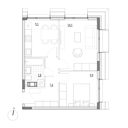 44,5 м², 2-комнатные апартаменты 8 032 250 ₽ - изображение 1