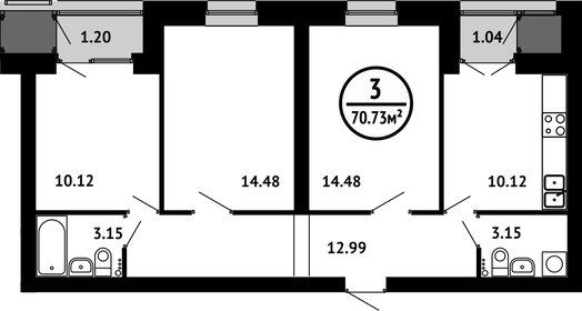 Квартира 70,7 м², 3-комнатная - изображение 1