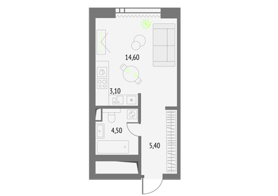 Квартира 27,6 м², студия - изображение 1