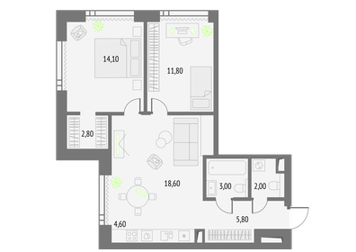 Квартира 62,7 м², 2-комнатная - изображение 1