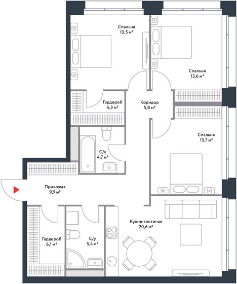 97,1 м², 4-комнатная квартира 41 194 092 ₽ - изображение 1