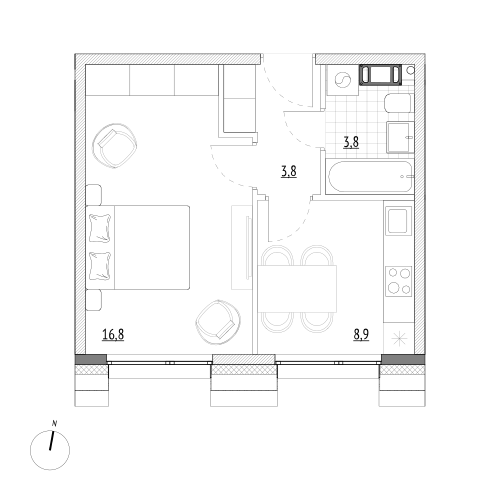 33,3 м², 1-комнатные апартаменты 6 193 800 ₽ - изображение 1