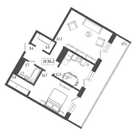 Квартира 86,2 м², 2-комнатная - изображение 2