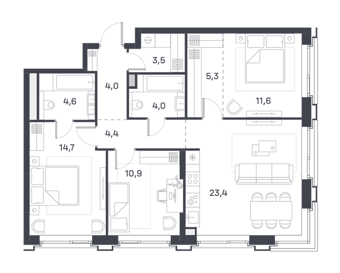 86,4 м², 3-комнатная квартира 42 068 160 ₽ - изображение 1