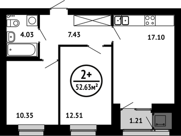 Квартира 52,6 м², 2-комнатная - изображение 1