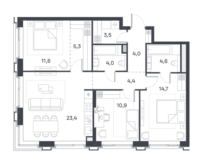 86,4 м², 3-комнатная квартира 44 616 960 ₽ - изображение 1
