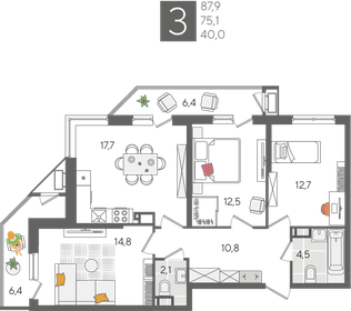 Квартира 87,9 м², 3-комнатная - изображение 2