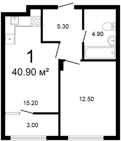 Квартира 41,1 м², 1-комнатная - изображение 1