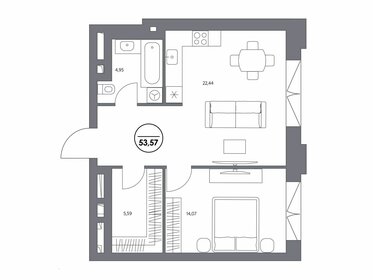 Квартира 53,6 м², 1-комнатные - изображение 1