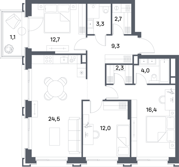 88,3 м², 3-комнатная квартира 39 746 124 ₽ - изображение 1