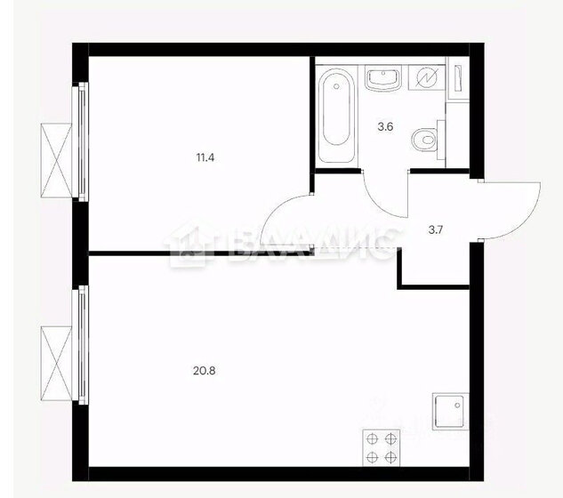 32,1 м², 1-комнатная квартира 11 400 000 ₽ - изображение 1