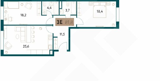 Квартира 81,2 м², 2-комнатная - изображение 1