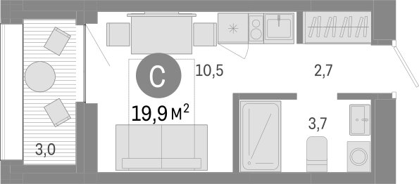 Квартира 20 м², студия - изображение 1