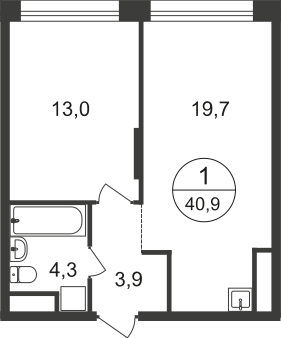 40,9 м², 1-комнатная квартира 10 857 380 ₽ - изображение 1
