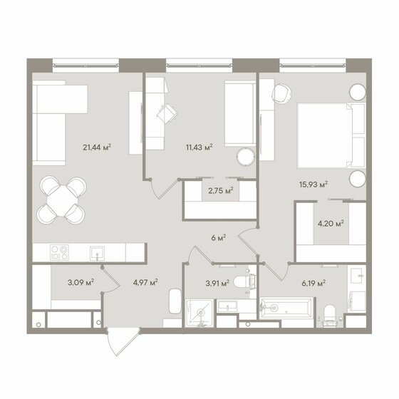79,9 м², 3-комнатные апартаменты 75 195 312 ₽ - изображение 1