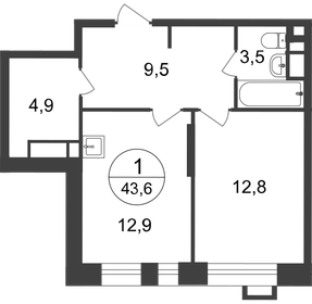 Квартира 43,6 м², 1-комнатная - изображение 1