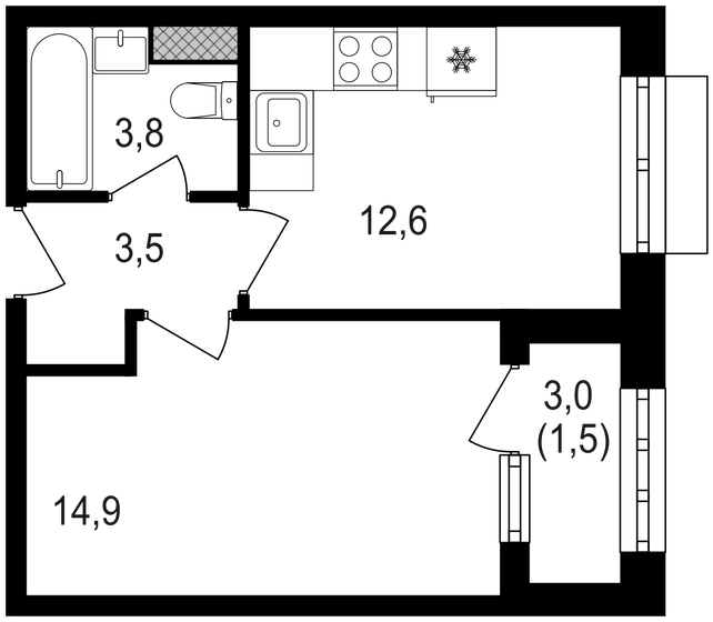 36,3 м², 1-комнатная квартира 14 883 000 ₽ - изображение 1