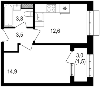 Квартира 36,3 м², 1-комнатная - изображение 1