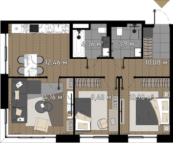 66,9 м², 3-комнатные апартаменты 30 031 320 ₽ - изображение 89