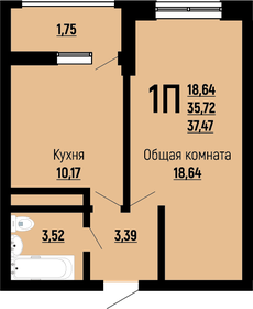 Квартира 37,5 м², 1-комнатная - изображение 1