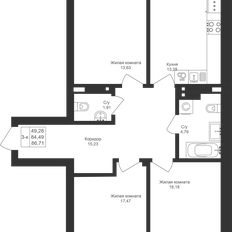 Квартира 86,7 м², 3-комнатная - изображение 3