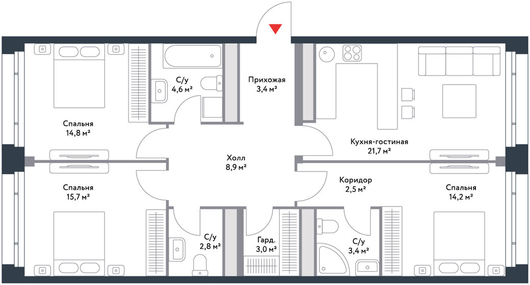 95 м², 4-комнатная квартира 45 976 296 ₽ - изображение 1