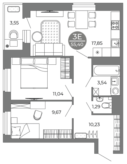 59,8 м², 3-комнатная квартира 7 907 830 ₽ - изображение 1